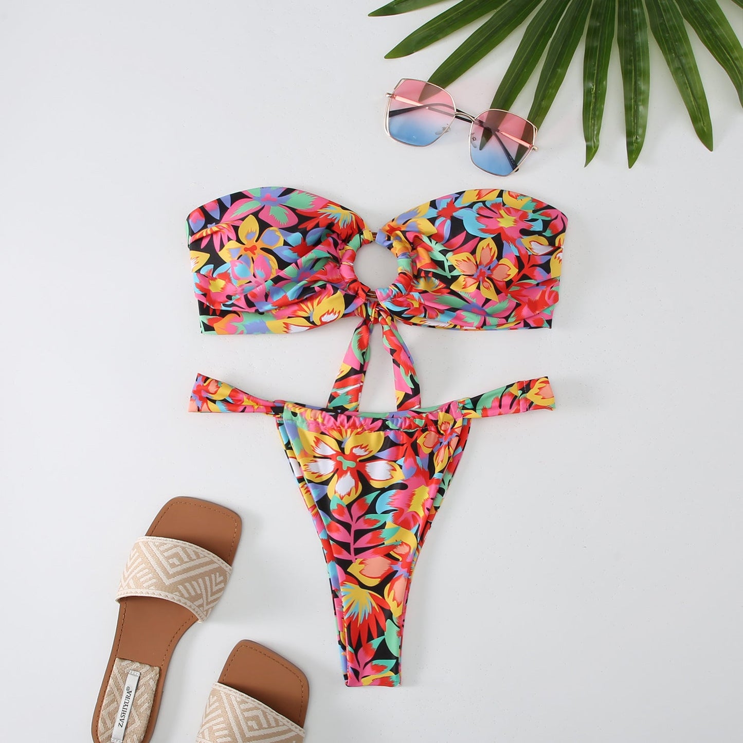 Berg-Feldt Ensemble de bikini bandeau à carreaux pour femme
