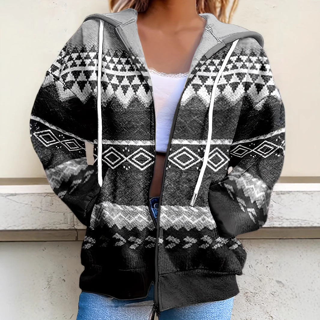 Bequemer Damen-Fleece-Hoodie mit geometrischem Muster von berg-feldt