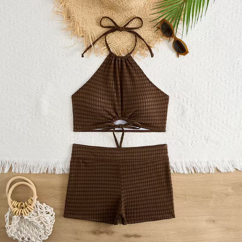 Ensemble de maillots de bain Berg-Feldt pour femme : Haut texturé à licou et culotte taille haute