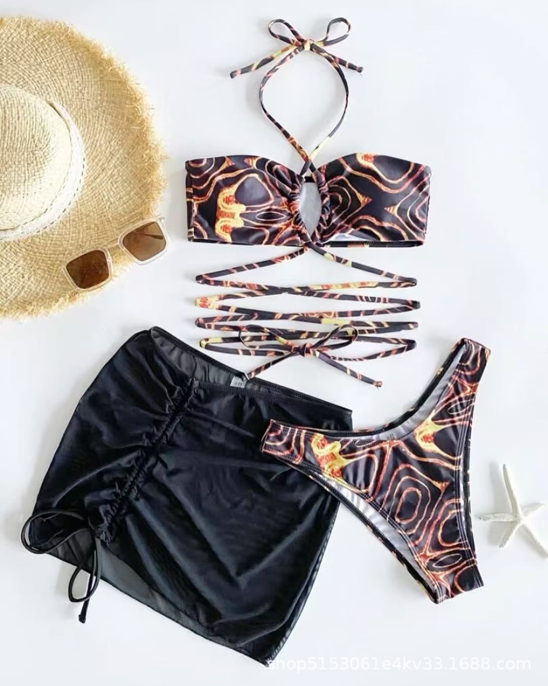 Berg-Feldt Bikini pour Femme avec Liens Sophistiqués et Jupe Portefeuille