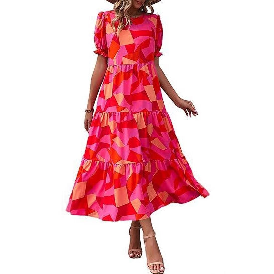 Robe mi-longue fleurie à manches larges pour femme de berg-feldt