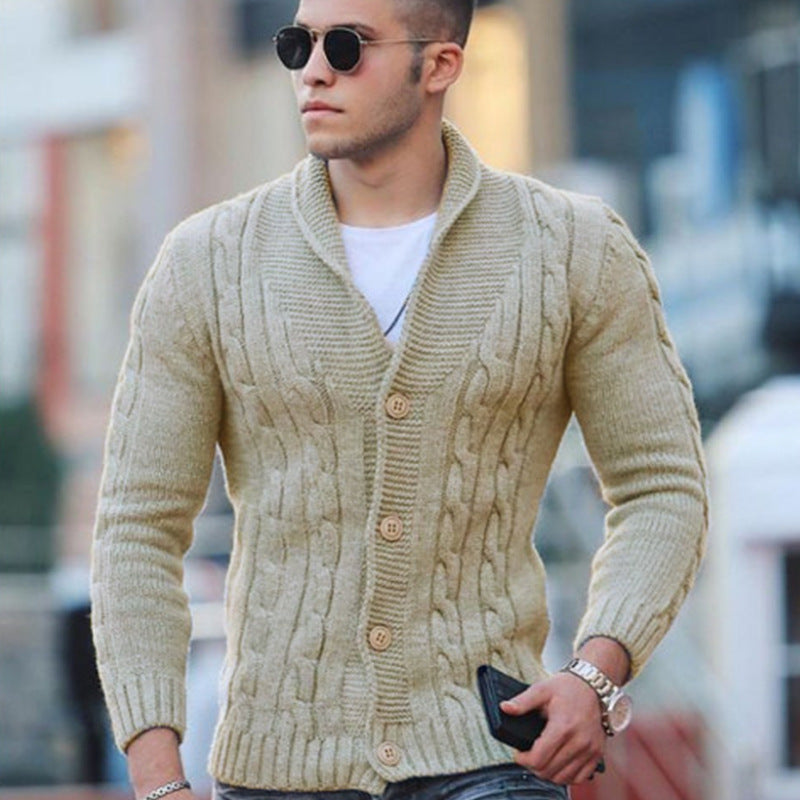Cardigan tricoté pour hommes avec motif tressé unique et col châle tendance Berg-Feldt