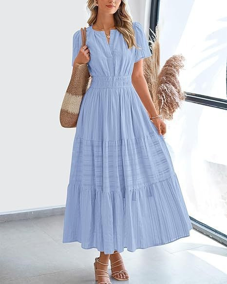 Robe longue élégante à col en V et volants pour femme berg-feldt