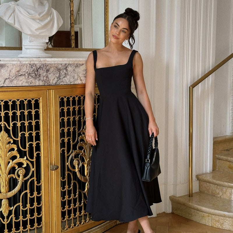 Damen robe longue élégante à la coupe trapèze de rêve et au col carré chic Berg-Feldt