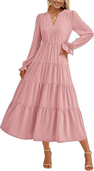 Robe longue légère pour femme avec volants et boutons par berg-feldt