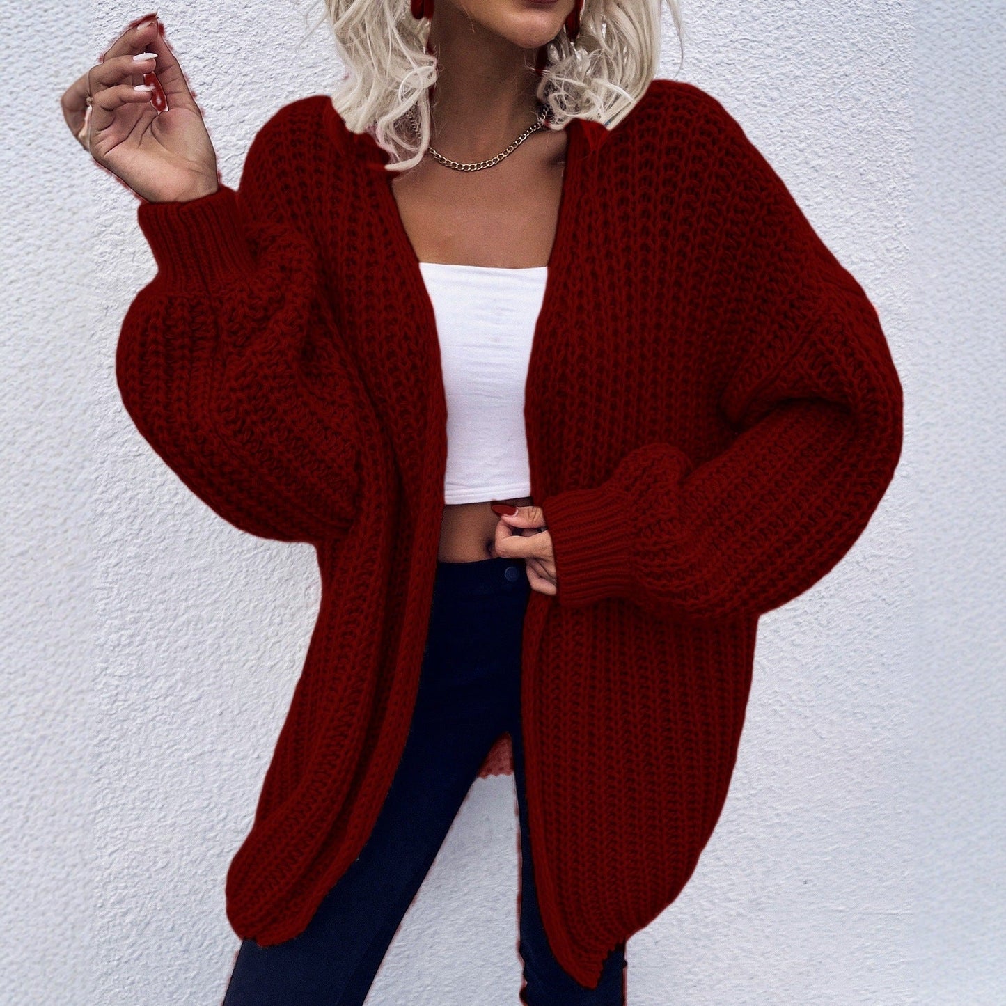 Cardigan en grosse maille décontracté pour femme, avec poches profondes et manches volumineuses Berg-Feldt