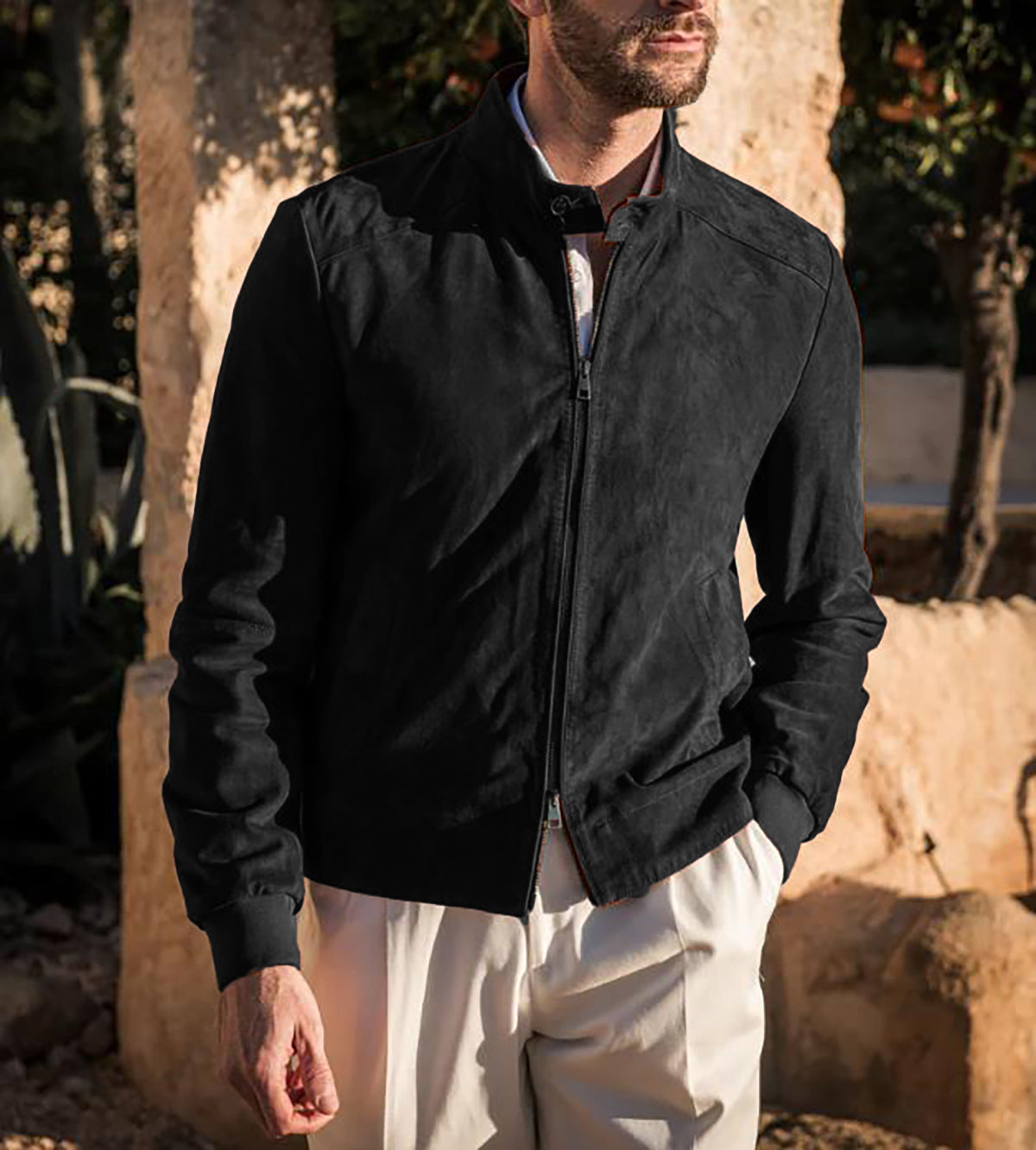 Herren hochwertige Wildlederjacke mit steigendem Kragen Berg-Feldt