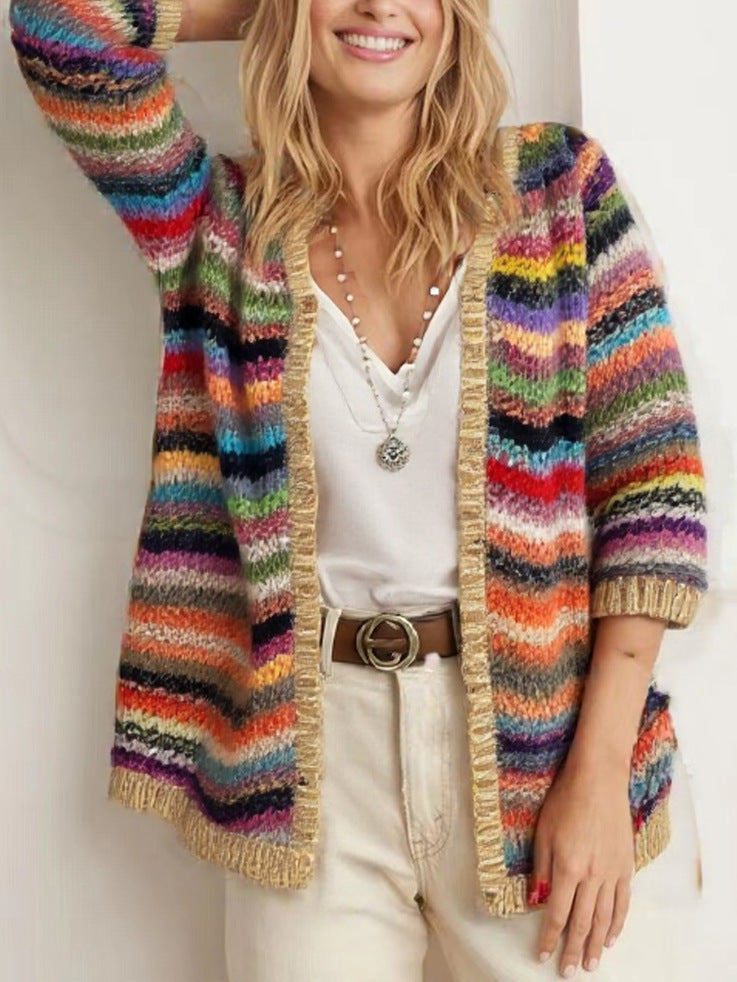 Gilet en tricot pour femme à rayures colorées avec franges de berg-feldt