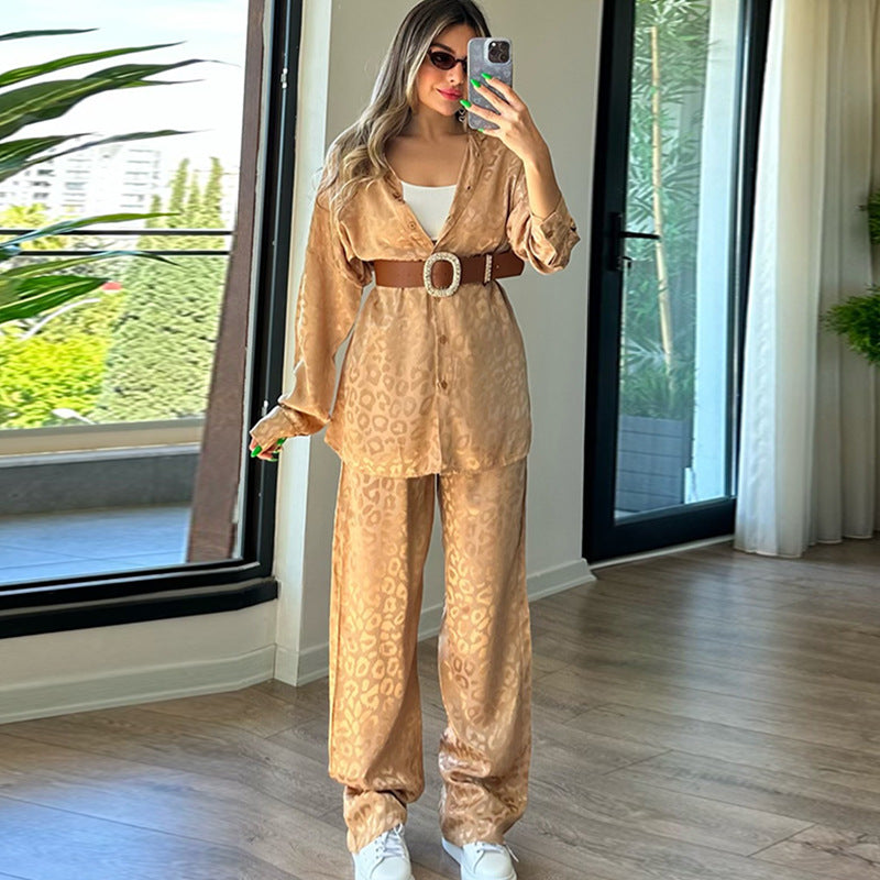 Ensemble de loungewear en satin pour femme Berg-feldt à imprimé léopard