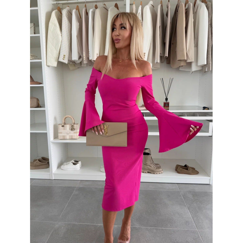 Berg-Feldt Robe midi femme à col Bardot et manches évasées