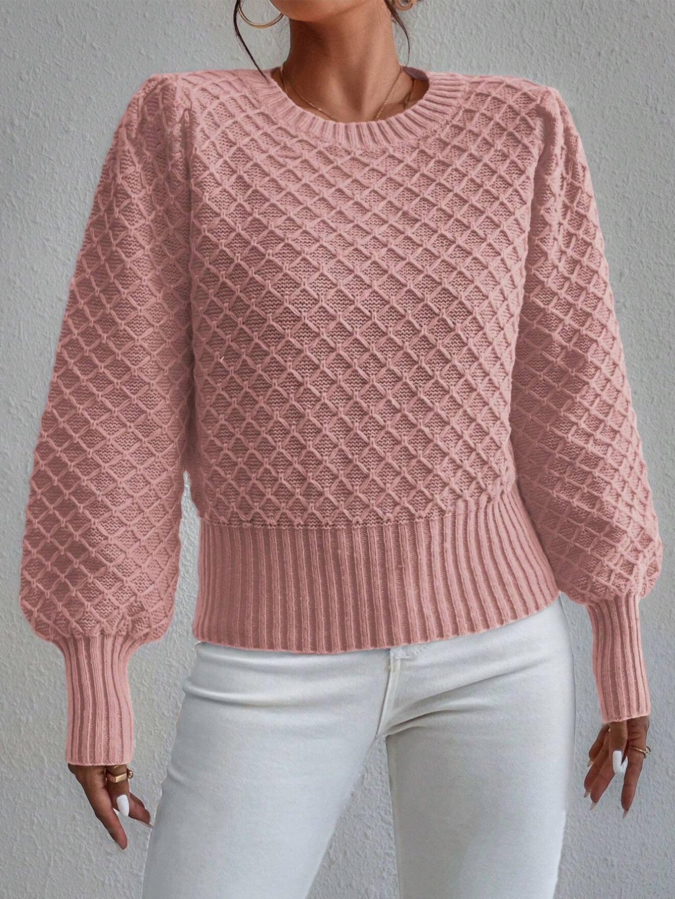 Berg-Feldt | Pullover Sweatshirt Wollmischung Relaxed Fit Gestepptes Muster Rundhalsausschnitt