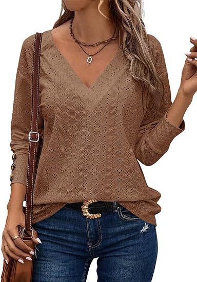 Pull-over tricoté ajouré col en V pour femmes berg-feldt