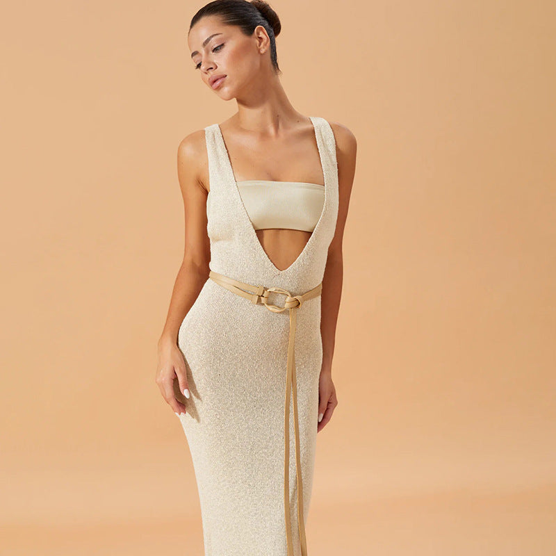 Robe longue fendue avec ceinture pour femme de berg-feldt