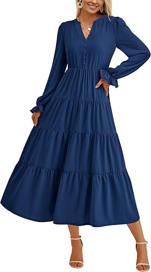 Robe longue légère pour femme avec volants et boutons par berg-feldt