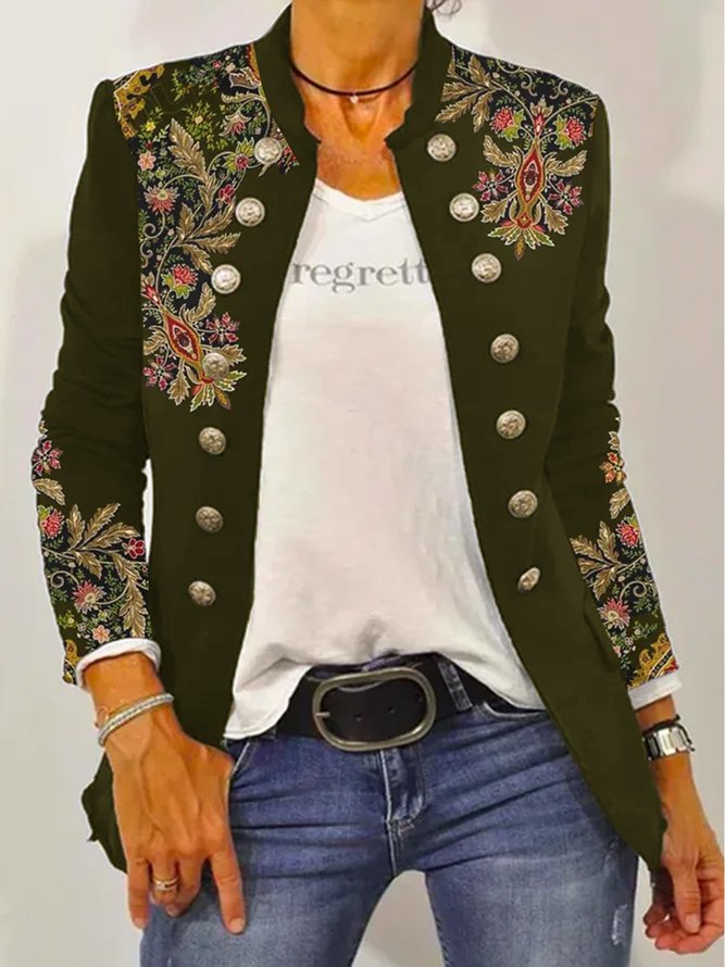 Damen Elegante Blazerjacke mit floralem Stickdesign und kontrastierenden Knöpfen Berg-Feldt
