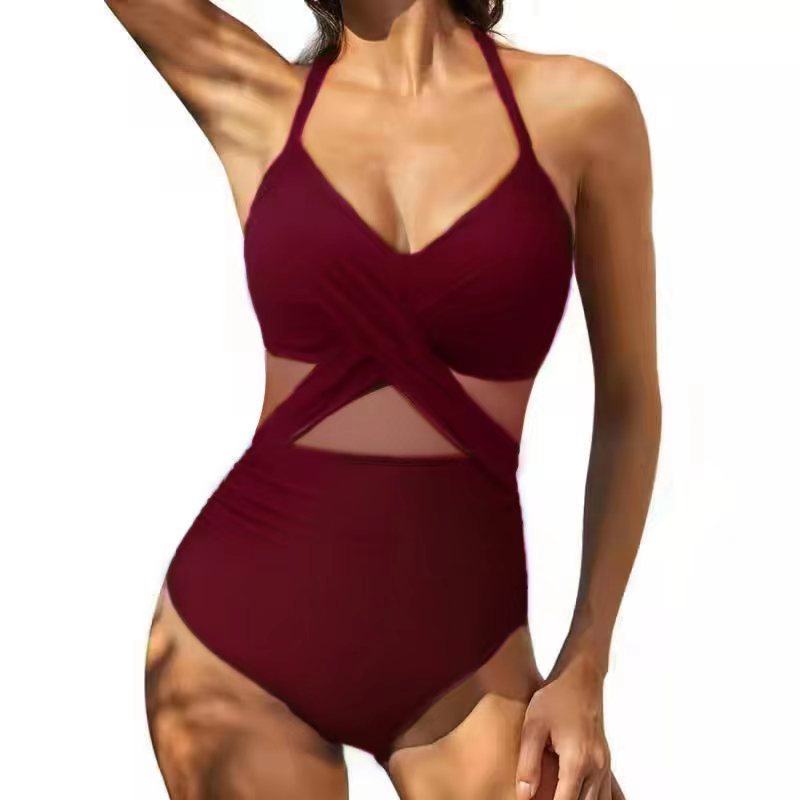 Maillot de bain femme à rayures et empiècements transparents taille haute berg-feldt