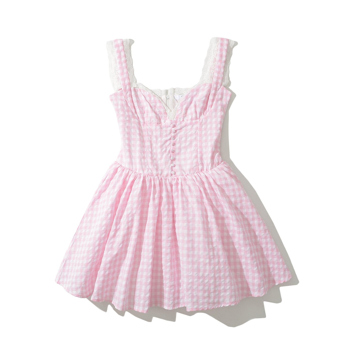 Robe trapèze en vichy à boutons et dentelle pour femme Berg-Feldt