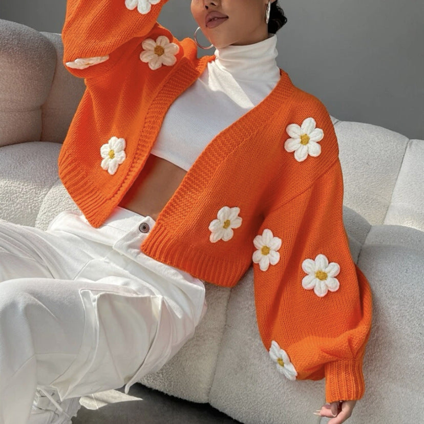 Damen Strickjacke mit floralen Applikationen und lockerer Passform Berg-Feldt