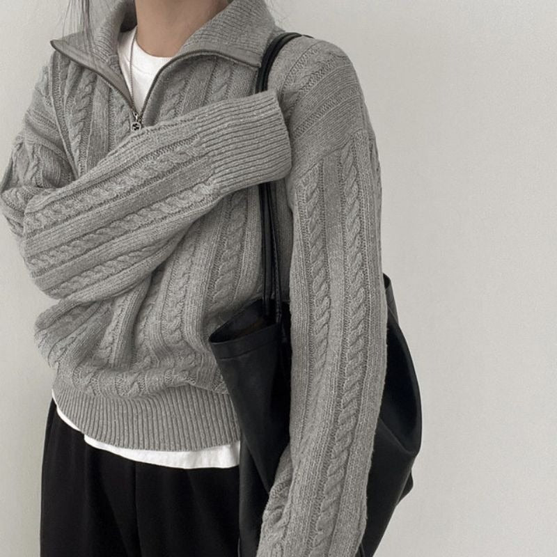 Pull tricoté douillet pour femme avec col montant et fermeture éclair Berg-Feldt