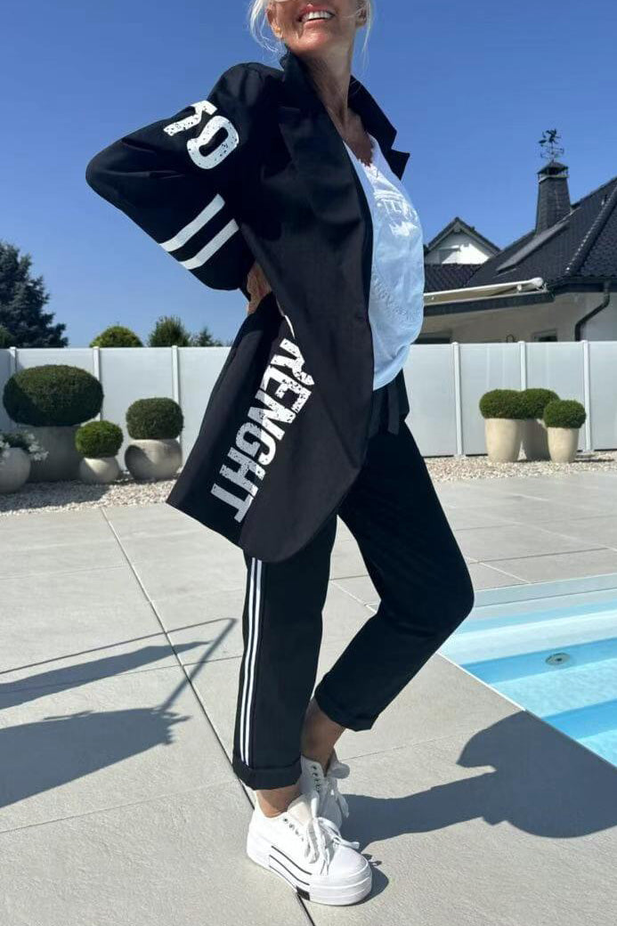 Berg-Feldt | Length Letter Printed Trenchcoat und Hose Zweiteiler Satz