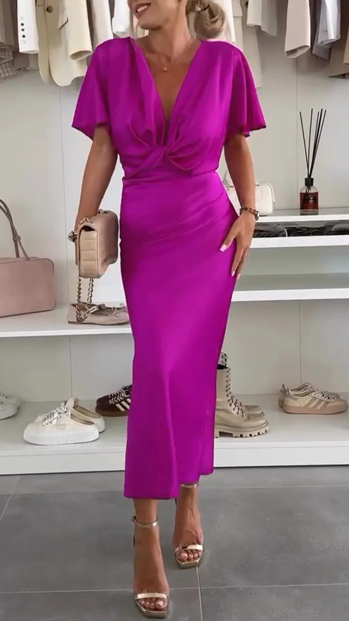Robe en satin longueur genou pour femmes, motif croisé Berg-Feldt