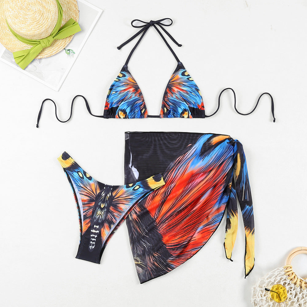 Ensemble bikini pour femme berg-feldt, haut triangle et jupe portefeuille transparente