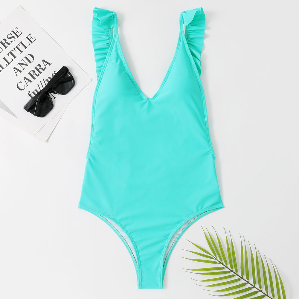 Maillot de bain une pièce pour femme Berg-Feldt, col en V, à volants