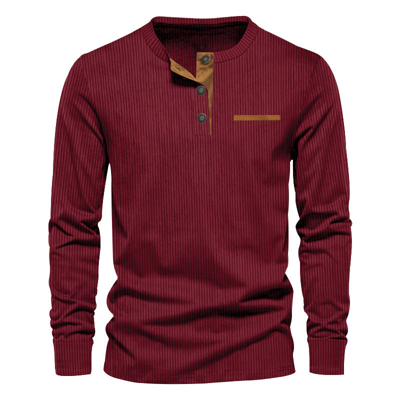 Herren Langarm-Henley-Shirt aus strukturiertem Rippenmaterial mit modernem Knopfdesign Berg-Feldt