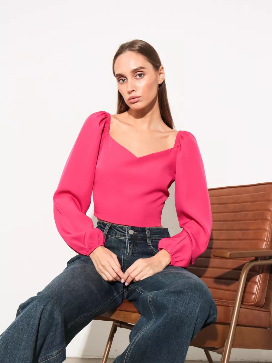 Berg-Feldt Crop top pour femme à col cœur et manches bouffantes