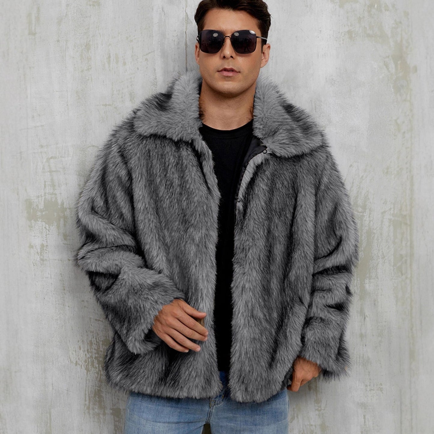 Herren Luxuriöse Kunstpelzjacke mit breitem Revers Berg-Feldt