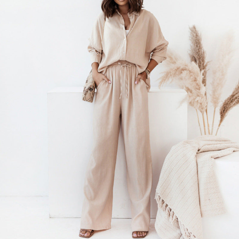 Ensemble deux pièces décontracté femme, blouse ample et pantalon large en lin Berg-Feldt