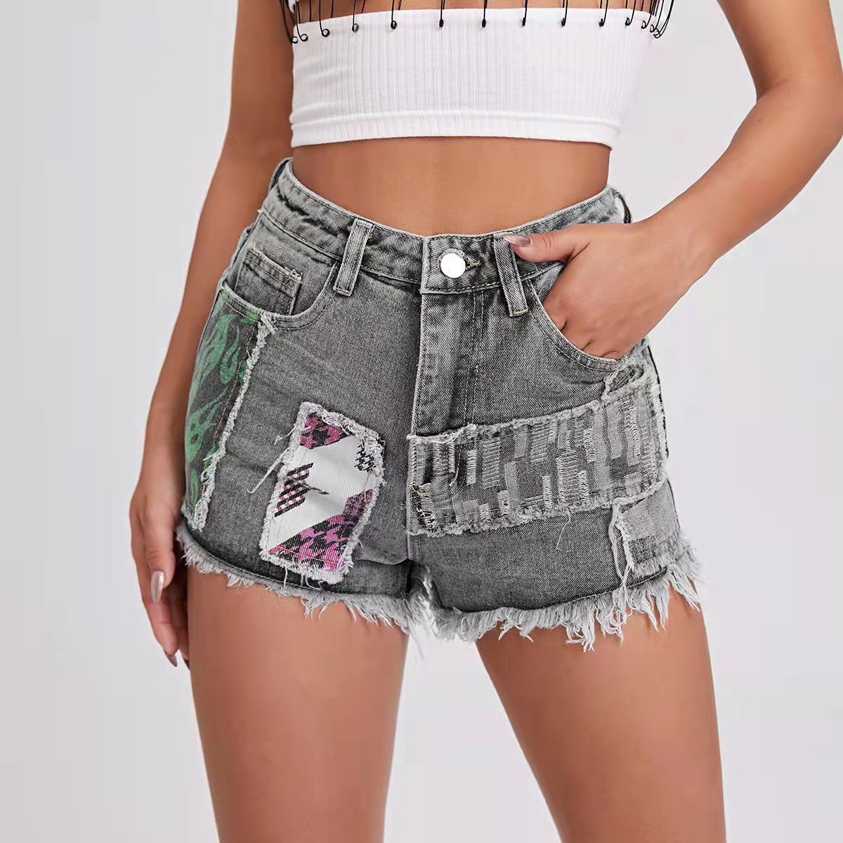 Short en jean Berg-Feldt pour femme avec doublure et patchwork