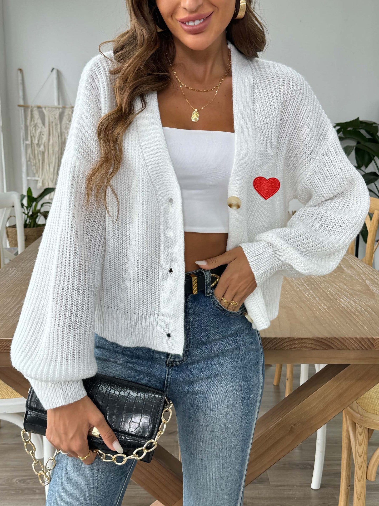 Cardigan léger pour femme avec détail cœur de berg-feldt