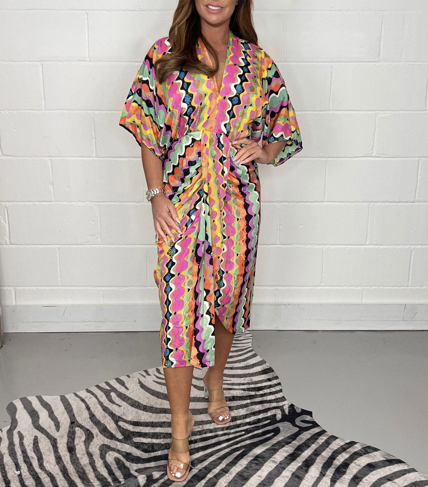 Robe caftan femme berg-feldt à motif graphique et taille élastique