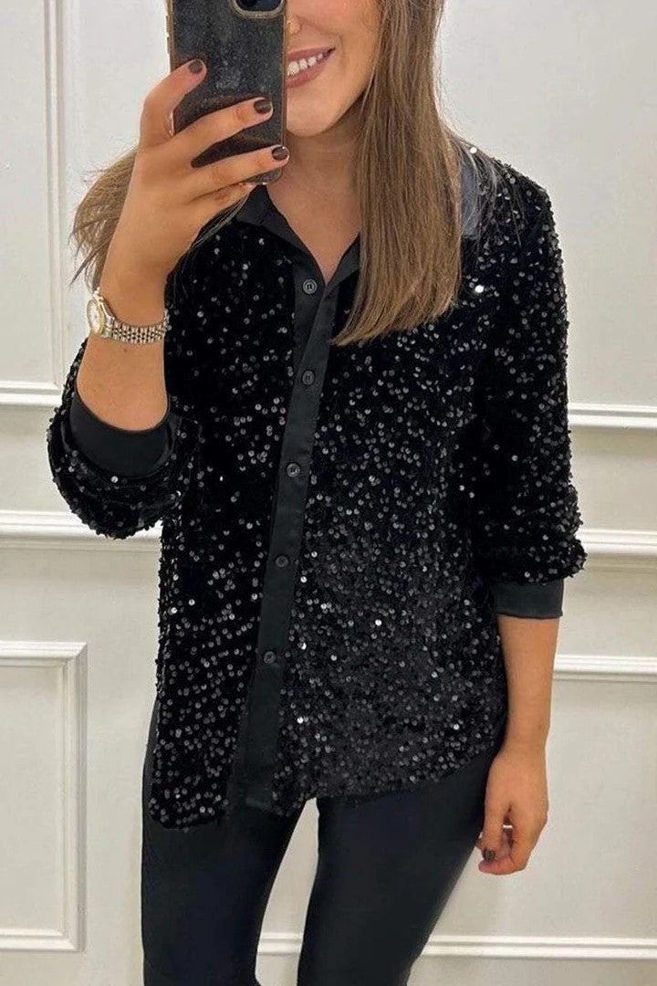 Blouse à paillettes scintillantes pour femme avec col classique Berg-Feldt