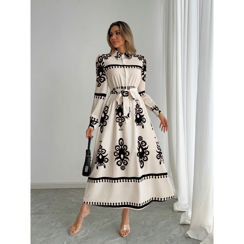 Elegantes Midikleid mit langem Arm, Druck und Bindegürtel von berg-feldt
