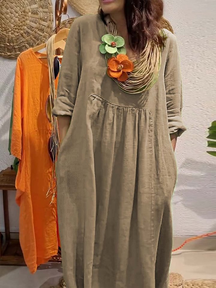 Robe longue en lin Berg-Feldt pour femme avec poches latérales