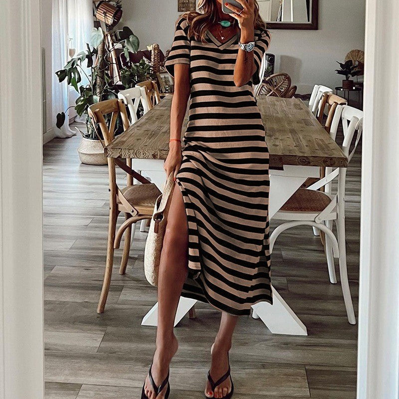 Lässiges Damen Sommermaxikleid mit Streifen und Seitenschlitz von berg-feldt