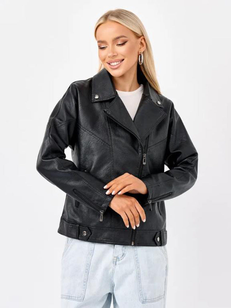 Veste de motard en similicuir de haute qualité pour femme avec fermeture éclair asymétrique Berg-Feldt