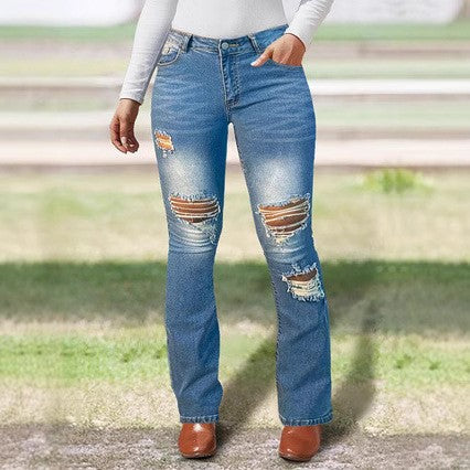 Bequeme Damen Bootcut Jeans mit angesagten Destroyed-Effekten von berg-feldt