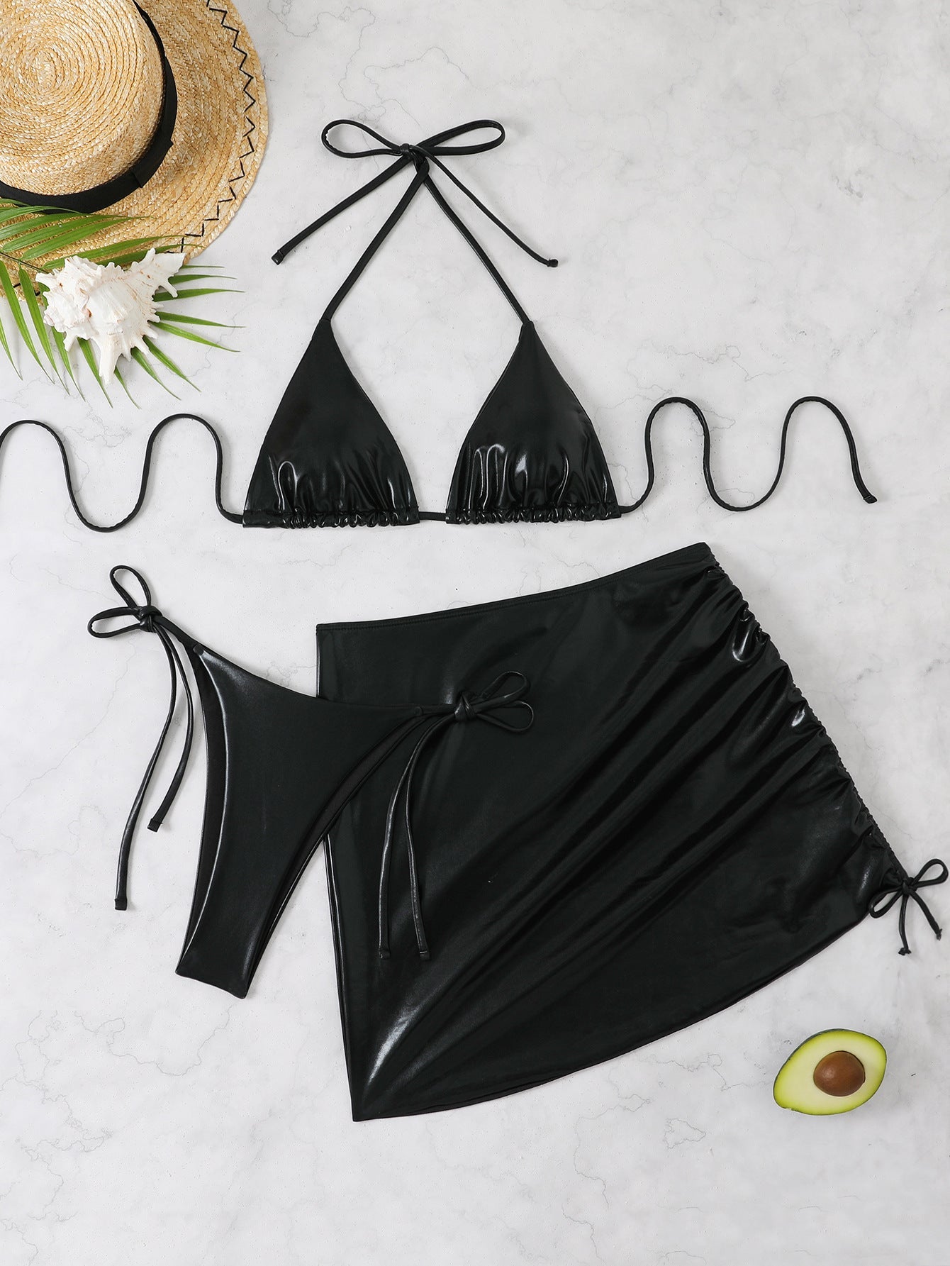 Ensemble bikini avec jupe paréo : bikini triangle scintillant, réglable, par berg-feldt