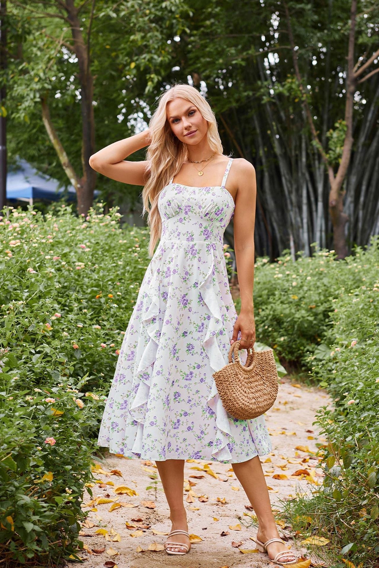 Robe longue femme à volants et motifs floraux berg-feldt