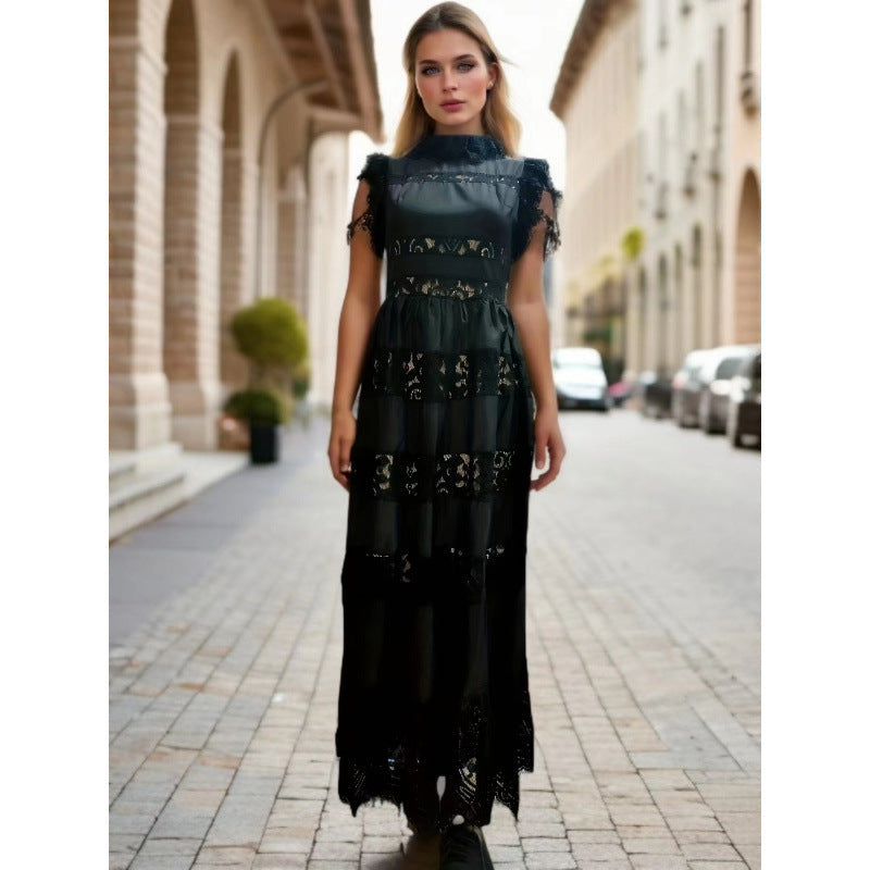 Maxikleid für Frauen mit Spitze, Fransenärmeln von berg-feldt