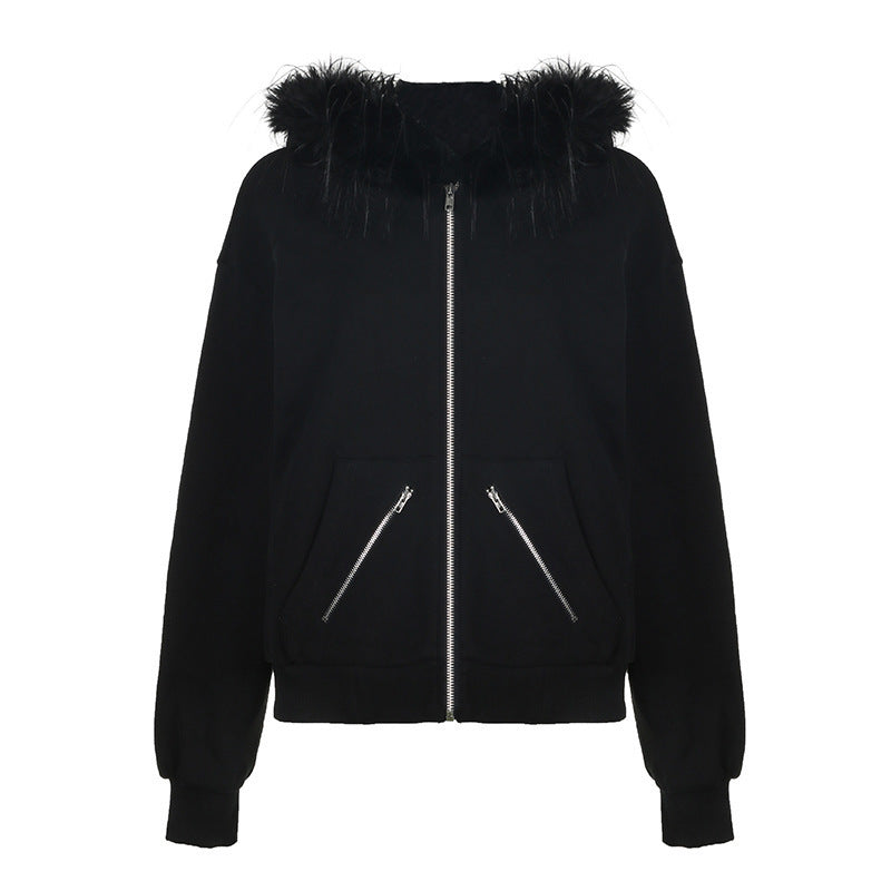 Damen warme Sweatjacke mit abnehmbarem Kunstfellkragen Berg-Feldt