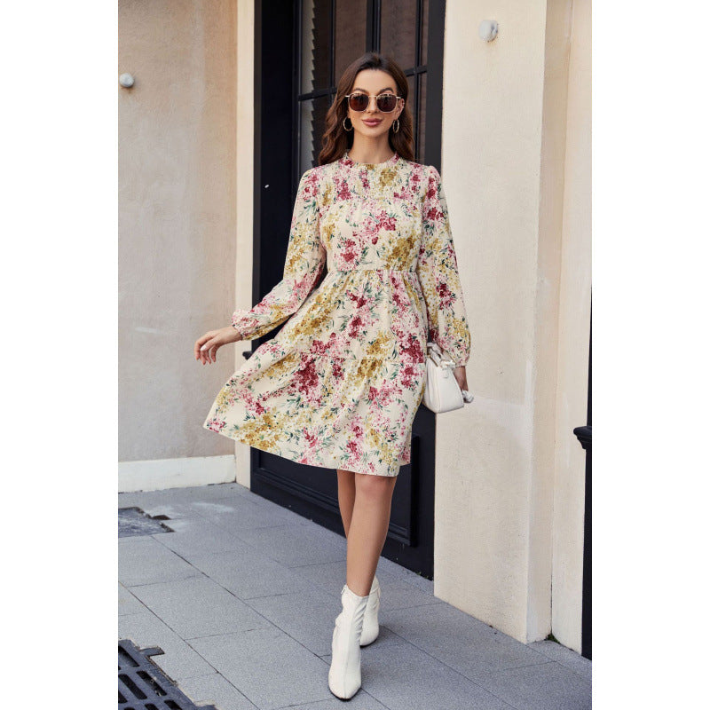 A-Linie Damenkleid mit langem Arm und Blumenmuster von berg-feldt