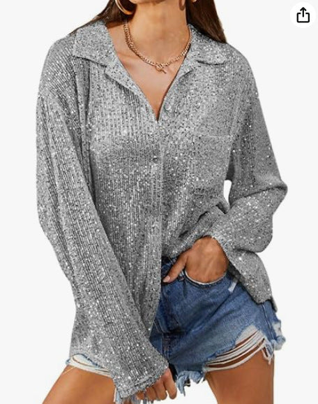 Damen Oversize-Bluse en Tissu Pailleté Coupe Décontractée Berg-Feldt