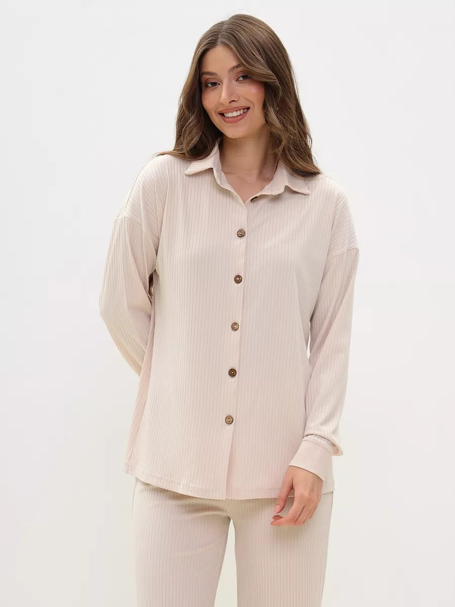Ensemble ample et confortable pour femme à rayures avec boutons, par berg-feldt