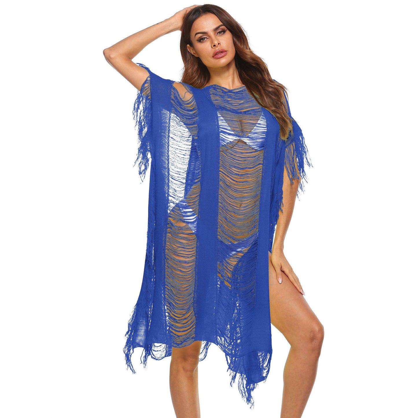 Women's lightweight beach kaftan with fringe by berg-feldt