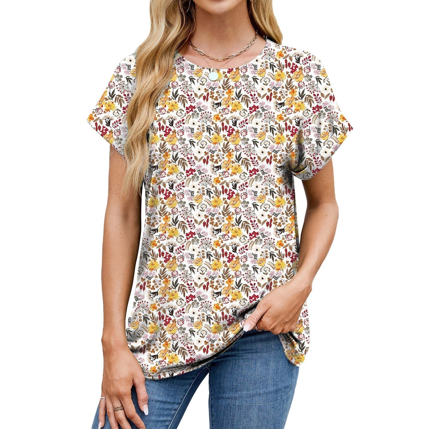 Fudus: Lockeres Rundhals-T-Shirt mit kurzen Ärmeln