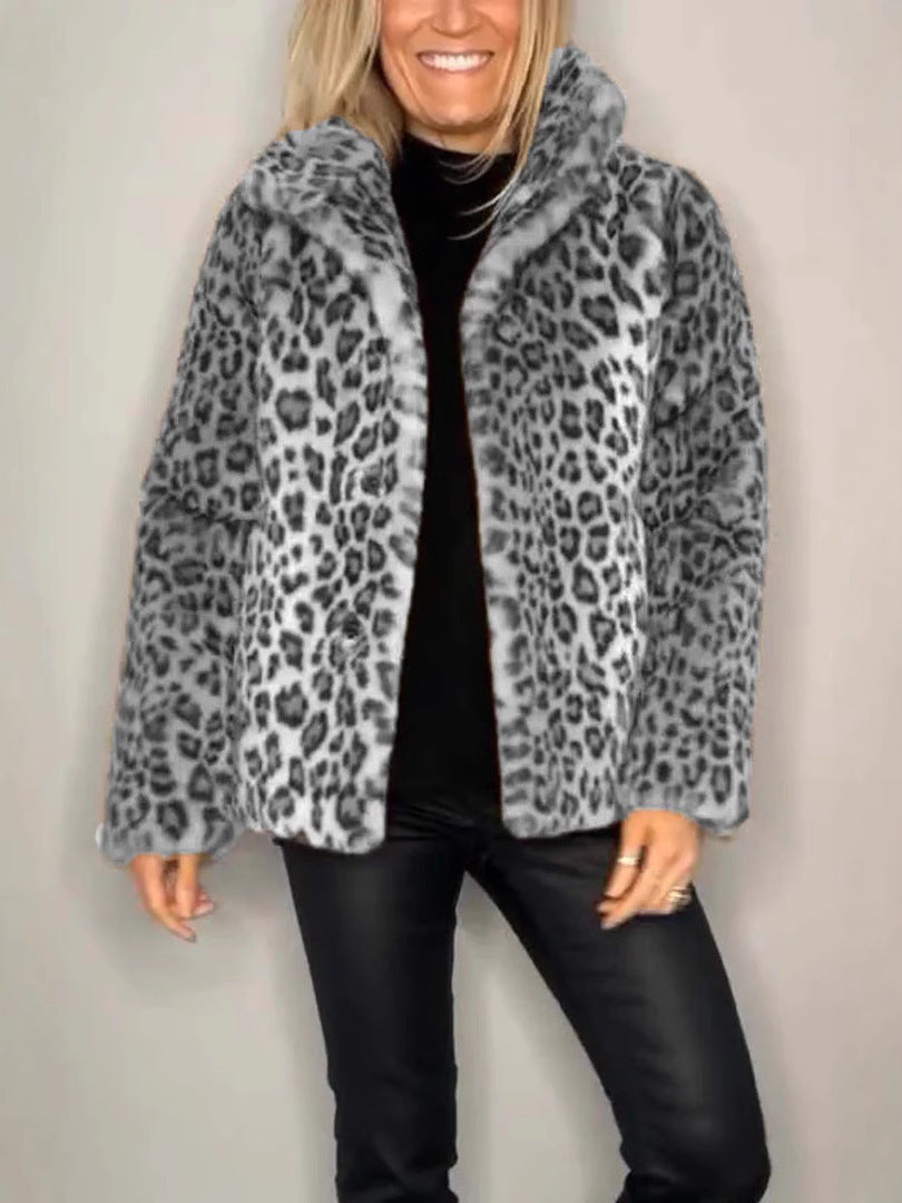 Berg-Feldt | Mantel - Kunstpelz - Oversized Fit - Reverskragen - Leopardenprint
